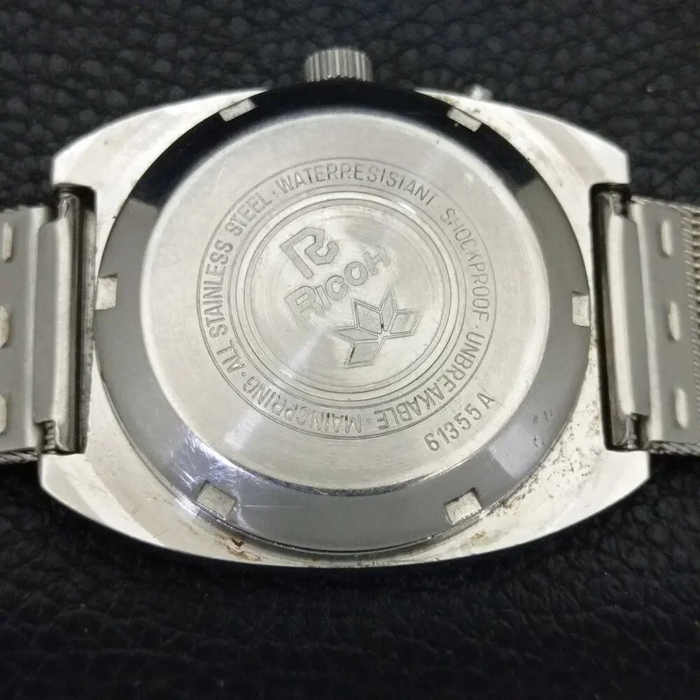 Vintage 1997 Square Ricoh Automatic Mens Silver Watch W/daydate & Gold accents